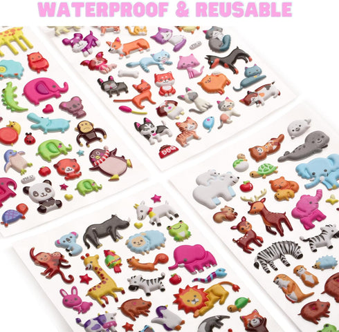 4 Sheets 3D Puffy Stickers for Kids - Mother Child Animals, Dogs, Cats, Elephant, Giraffe, Monkey, Sheep, Panda, Koala,