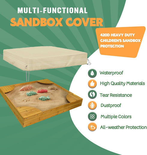 72x72 inch 420D Extra Large Sandbox Cover, Marine-Grade Heavy Duty Sand Box Lid, Full Protection for Large Wooden Play