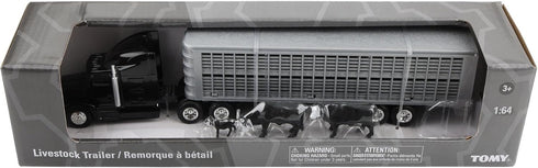1/64 45967 ERTL Black Semi Truck with Cattle Trailer and Cattle