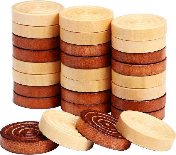 48 Pieces Wooden Checkers 1.06 Inch with Stackable Ridge in Drawstring Storage Pouch