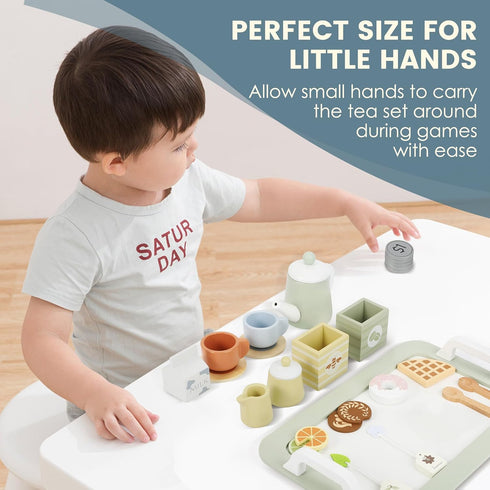 Set Set 1 2 3 4 5 Wooden Tea Party for Little Girls, Play Tea for Kids Toddlers, Pretend Play Kitchen Toy Gift