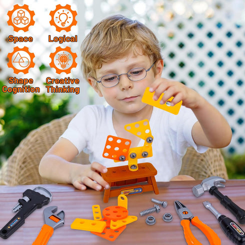 Set,MAGIC4U 50PCS Set 12 3-8 Kids Tool Toddler Tool with Electronic Toy Drill,Tape Measure Tool Equipements,Pretend