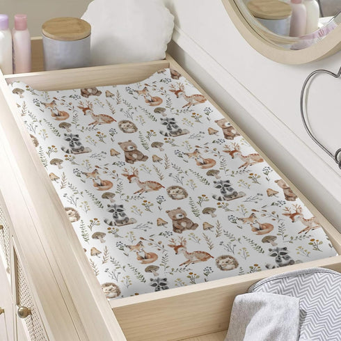 KuphiL10C Girls-16x32 Watercolor Bear Deer Hedgehog Raccoon Leaves Mushroom Pattern Baby Changing Pad Cover, Unisex