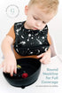 Silicone Baby Bib with Food Catcher - Adjustable Waterproof Feeding Bib for Babies and Toddlers 4 to 36 Months for Girl and Boy - Modern, Soft, Easy to Clean (Paint Splatter on Black)