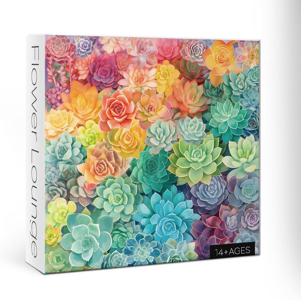 Rainbow Succulent Cactus Puzzle - 1000 Piece Colorful Gradient Plant Jigsaw for Women