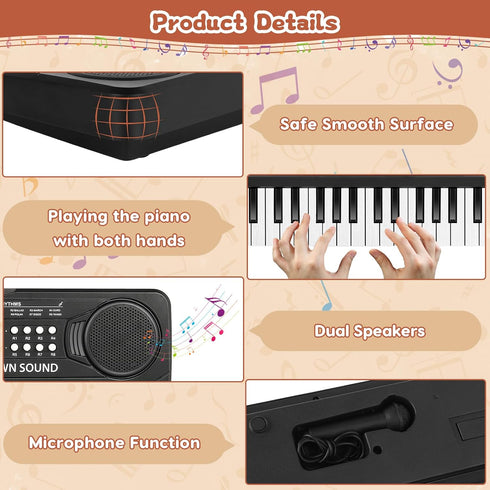 37 Key Upgrade Piano Keyboard for Kids - Musical Toys for 3-6 Year Old Girls, Electronic Piano with Microphone for