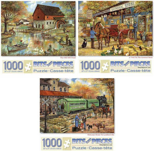 Bits and Pieces Value Set of Three Jigsaw Puzzles for Adults Vintage