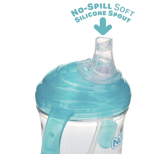 Nuby No Spill 360 Weighted Straw Grip N' Sip Tritan Cup, 8 Oz, Trainer Cup, Teal with Hygienic Cover