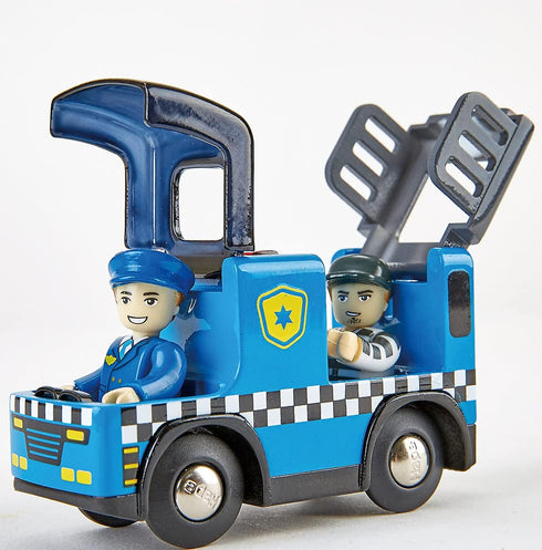 Hape Police Car with Siren | 3-Piece Cops & Robbers Play Set with Action Figures