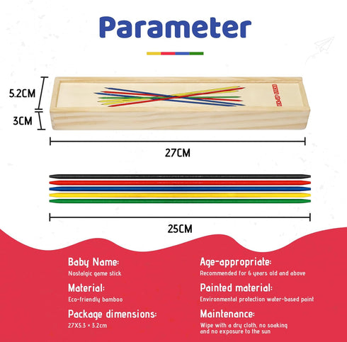 Classic Wooden Thin Pick Up Stick Game, 41 Pieces, Fun Family Game Gift Idea, 9.8 Inch Long