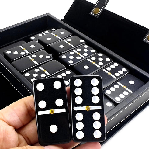 Set 6 Set Bucher&Rossini Dominoes Double - Classic Black Domino's Game for Adults and Kids Idea Gift Present for Domino