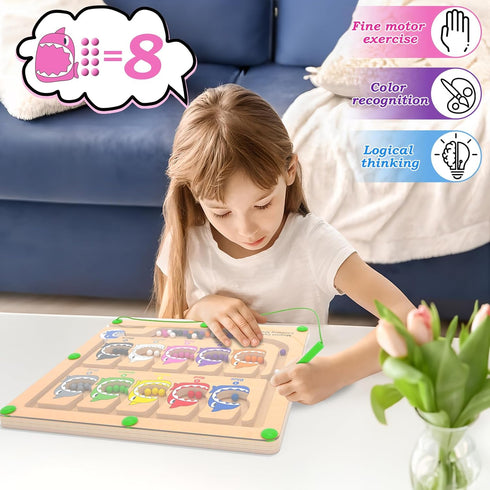 Magnetic Color & Number Maze - Montessori Counting Matching Toys, Wooden Magnet Maze for Toddler Learning