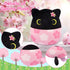 Spring Stuffed Animal Black Cat Plush,Soft Sakura Cat Plush with Sakura Embroidery on Head,Spring Plush Gifts for Kids