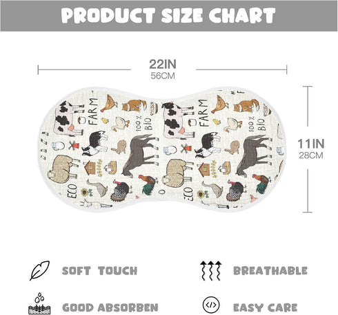 Farm Animals Muslin Baby Burp Cloths, Super Absorbent Soft Cotton Burping Rags Set for Boys & Girls, 1 Pack