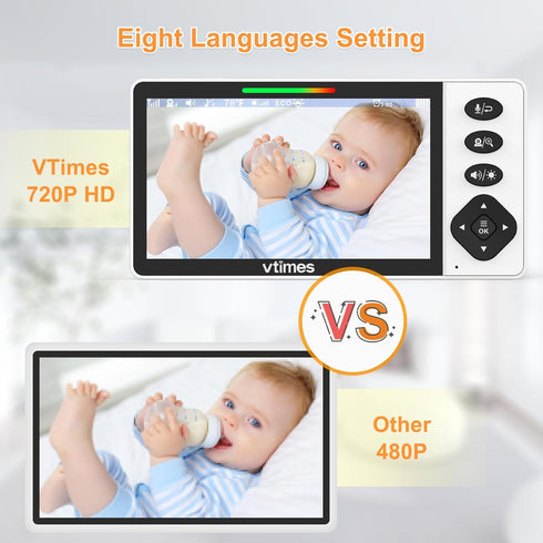 VTimes 5.5" 720P 1000ft Baby Monitor with Camera and Audio, HD Screen Video Baby Monitor No WiFi VOX Mode Pan-Tilt-Zoom