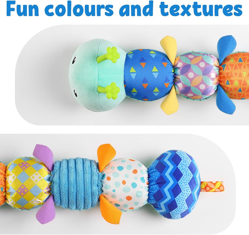 Baby Musical Caterpillar Toy - Stuffed Animal with Ruler Design and Ring Bell for Newborns 0-12 Months (Blue)