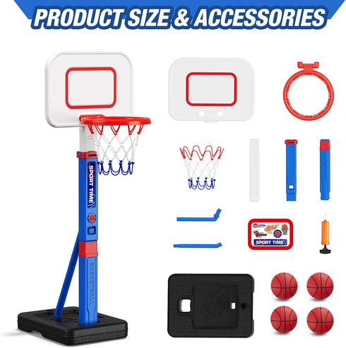 55" 3-5, HYES Toddler Basketball Hoop, Height Adjustable Basketball Hoop for Kids Kids Basketball Goal, Indoor Outdoor