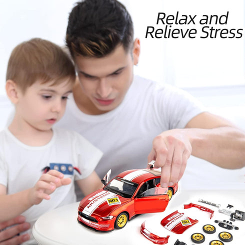 1/42 Ford Mustang Car Model, Take Apart Assembled Car, DIY Educational Building Toys for Children, Red