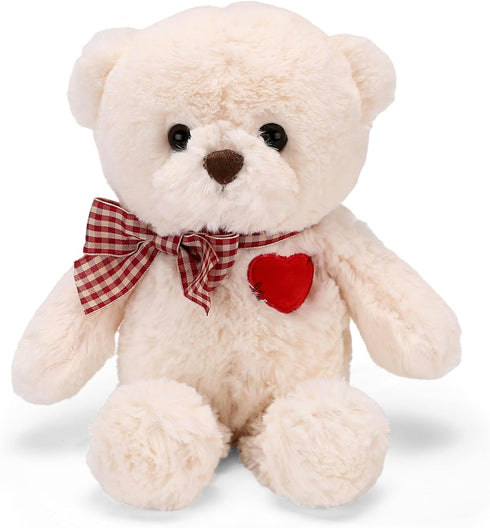 Small Teddy Bear with Heart Cute White Teddy Bear Stuffed Animal Valentine's Day Soft Stuffed Bear Plush Bear Plushie Toys Gifts for Girlfriend Boyfriend Kid
