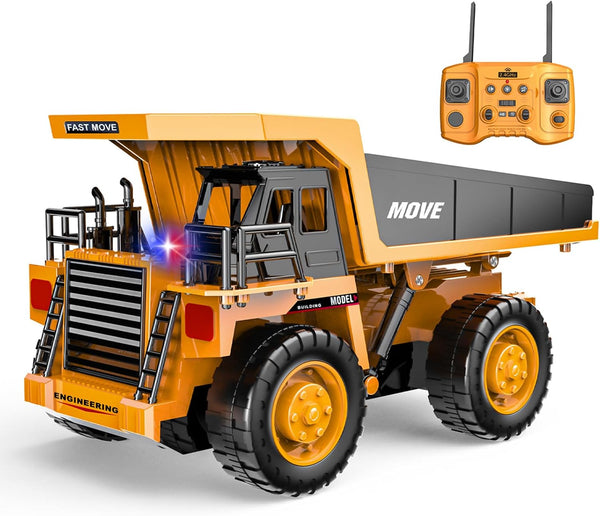 Remote Control Dump Truck Toy, 13-Channel Rc Construction Vehicles with Metal Bed
