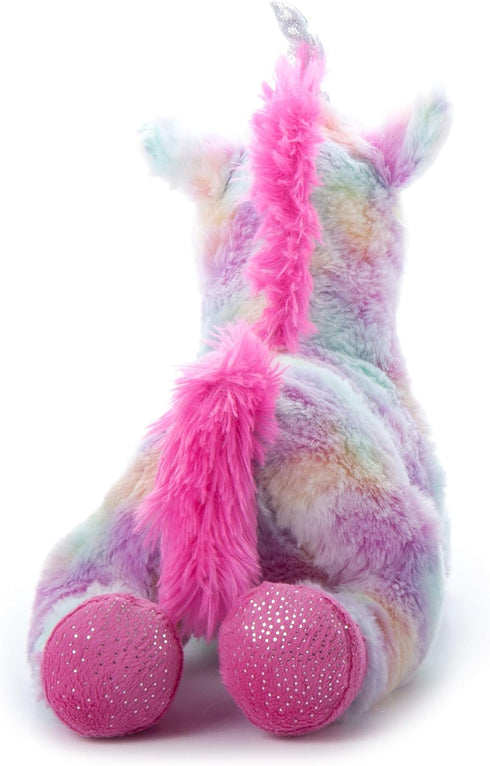 The Petting Zoo 13" Pastel Tie Dye Rainbow Unicorn with Sparkly Silver Horn