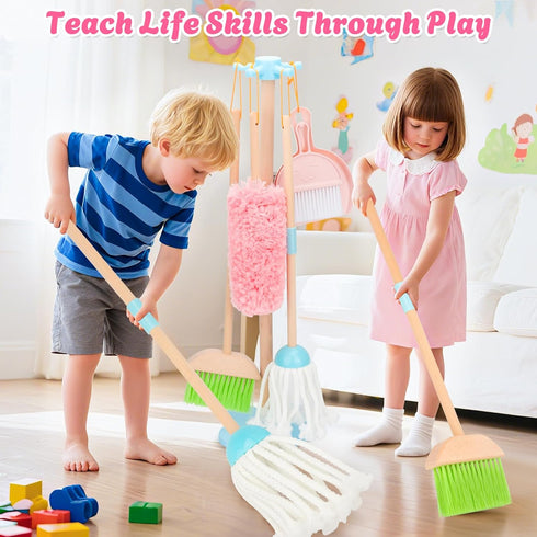 Set, Set 7 Set, 3+ Kids Cleaning Wooden Toddler Broom for Housekeeping, Pieces Montessori Cleaning Toys with Kids Broom