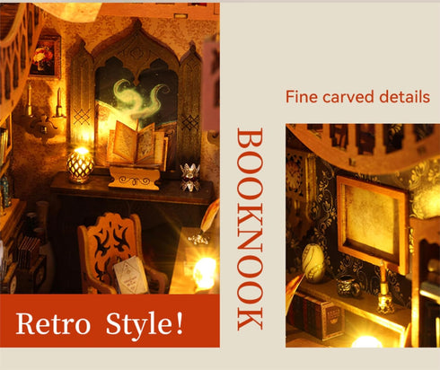 DIY Miniature Book Nook Dollhouse Room Kit - Magic Library for Teens and Adults