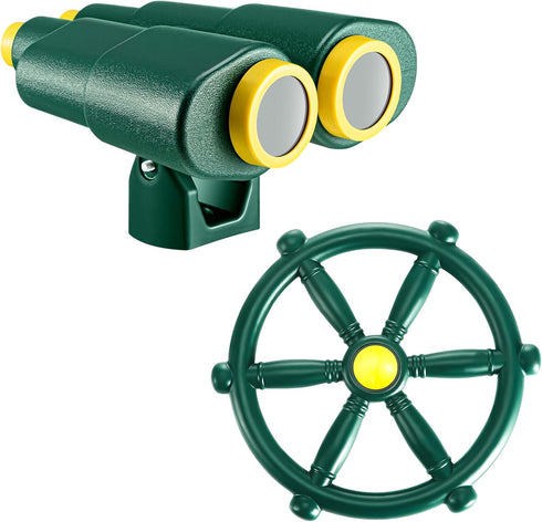 Xuhal Playground Equipment Bundle Set with Steering Wheel Toy, Pirate Ship Wheel, and Playground Binoculars for Jungle