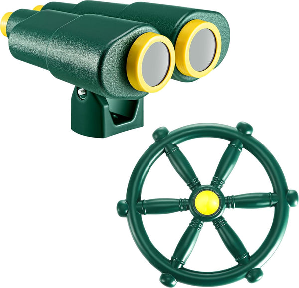 Xuhal Playground Equipment Bundle Set with Steering Wheel Toy, Pirate Ship Wheel, and Playground Binoculars for Jungle