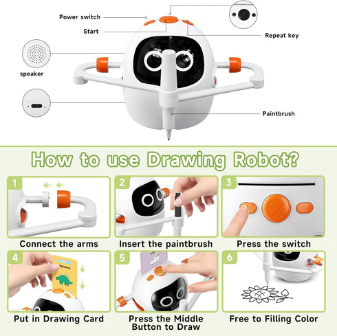 220 3 4 5 6 7 8 Drawing Robot for Kids, Montessori Painting Learning Toys, Voice Interactive Educational Drawing