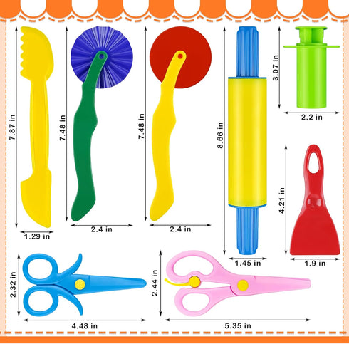 12 Set Clay and Dough Tools Pcs Basic Dough Tools for Kids with Extruders, Rolling Pin, Cutters,Plastic Hand Scraper