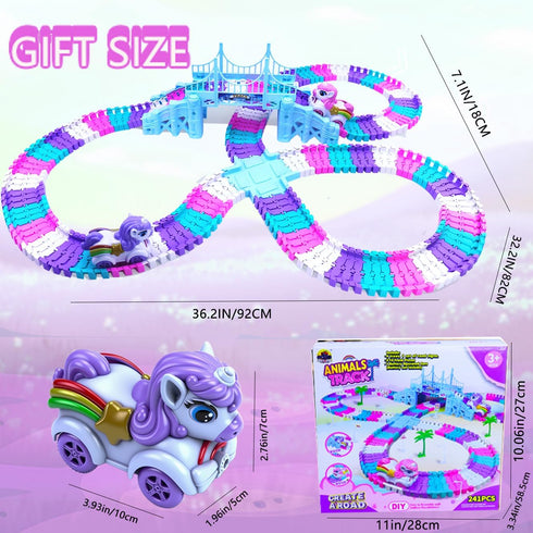 Yomwet Set 2 3 4 5 6 7 248 1Unicorn 1 Tracks Car Toys for Year Girl Toddler, PCS Pink Magic Bendable Race Track Toy