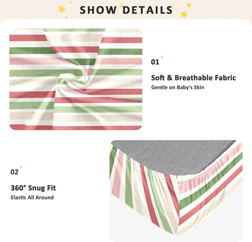 miaozhen 1 Pack 52x28 Cotton Crib Sheets for Baby Boys Girls Soft Breathable Spring Stripes Offwhite Toddler Mattress