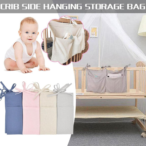 Baby Bedside Hanging Storage Bag, 2 Pockets Organizer for Crib Toy, Nursery Storage for Changing Table, Light Pink