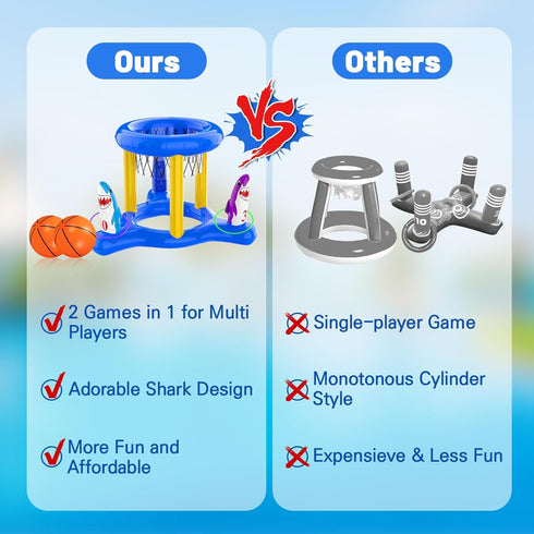 Pool Toys Pool Floats for Kids and Adults, Inflatable Pool Basketball Hoop & Ring Toss Game, 2-in-1 Outdoor Toy