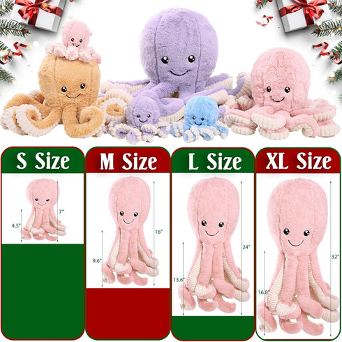 DENTRUN Octopus Stuffed Animals, Giant Plush Doll Play Toys for Kids Adults, 7/16/24/32 Inches, 5 Colors