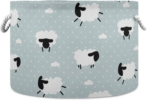 visesunny Cute White Sheep Animal Storage Bin, Collapsible Large Capacity Basket with Durable Cotton Handles