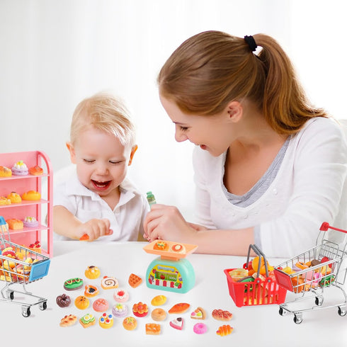 kapeiluo 165Pcs Mini Shopping Cart Basket Miniature Food Drink Toy Supermarket Metal Handcart Shelves Cash Register