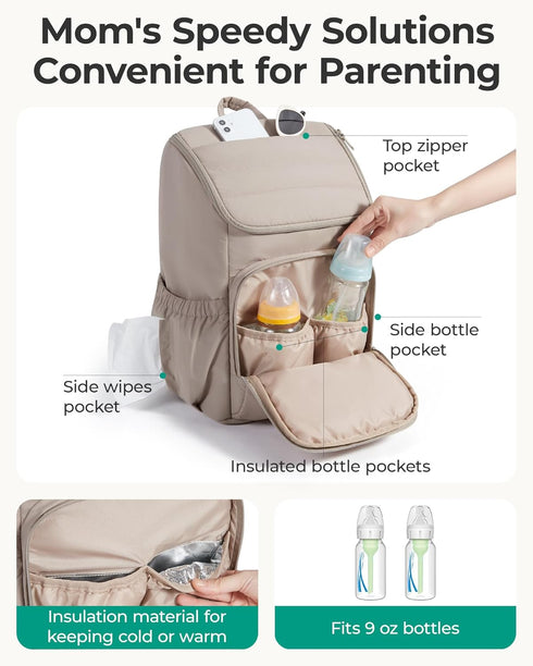 Backpack, Backpack BAGSMART Diaper Bag Large Baby Diaper Bag, Quilted Puffy Baby Bag for Mom with Quick-access