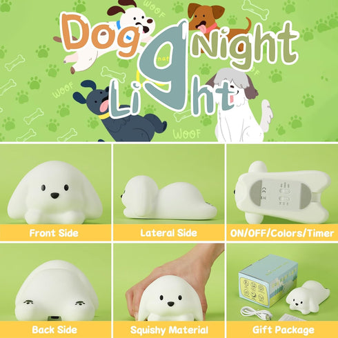 7 1/3 Dimmable Tremdwoto Dog Night Light for Kids,Cute Colorful Night Light Baby Girl Squishy Night Lights Lamp Hour