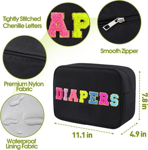 Portable Small Diaper Bag, Chenille Letter Diaper Caddy Organizer Pouch Newborn Baby Essentials Must Haves for Nursery