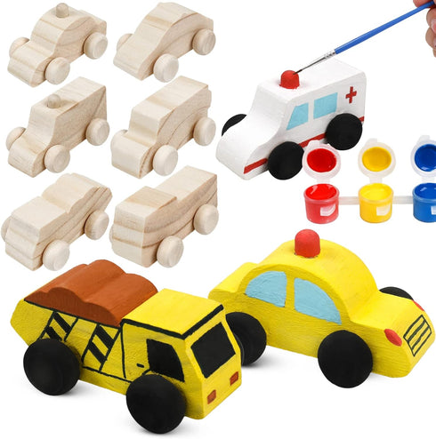12 Pieces Unfinished Wooden Cars Wood DIY Car Toys Wood Crafts Painting Crafts Kit for Student Easy Woodworking Set Family Activities Arts and Crafts Kit for Kids by WANTKA
