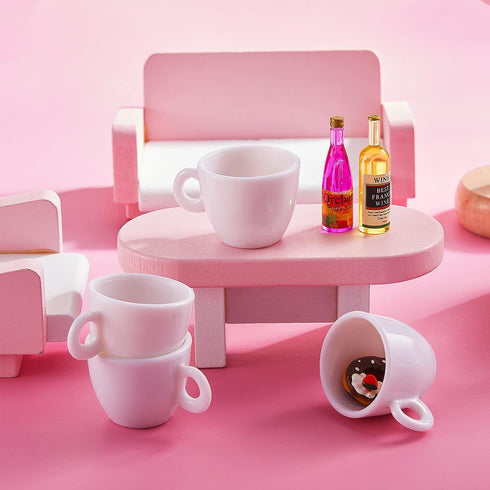 Mini Coffee Cups - White Plastic Tea Cup Dollhouse Accessories for Pretend Afternoon Tea, 30 Pieces