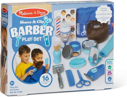 Set (16 3+ Melissa & Doug Barber Shop Pretend Play for Kids Piece) Shaving Toys, Wearable Beard & Grooming Accessories