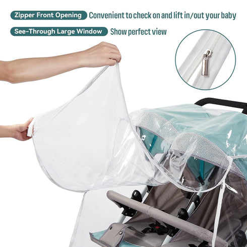 Double Stroller Rain Cover, Waterproof Weather Shield for Side by Side Baby Double Stroller, Twins Stroller Cover