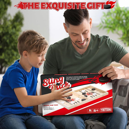 2 6 Large Fast Classic Slingshot Puck Game, Wooden Hockey Board Games for Family Night, Table Game for Adults and Kids