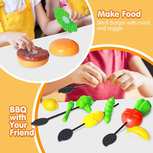 Upgrade 79PCS Toy BBQ Grill Set, Kitchen Toy Set with Realistic Spray, Light & Sound for Kids, Christmas Birthday Gift