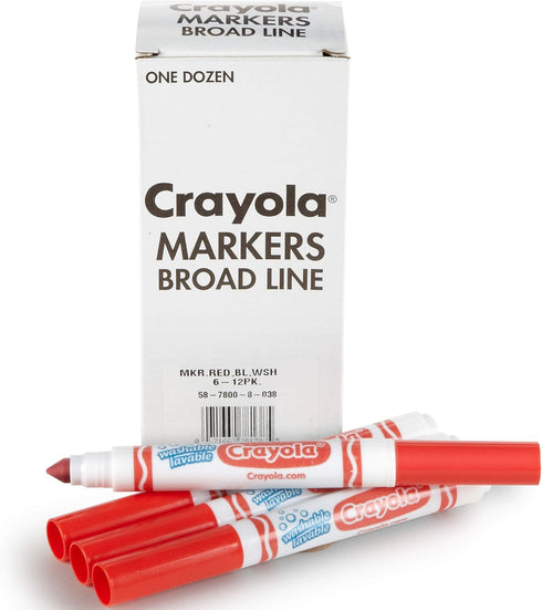 Crayola Washable Markers - Red (12ct), Kids Broad Line Markers for Classrooms & Teachers