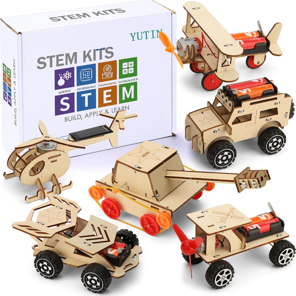 6 in 1 STEM Kits for Kids Age 5-12, Wood Car Building Electric Model Kit, Birthday Gift for Boys and Girls