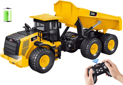 Mighty 9-Channel RC Dump Truck Toy | 1:18 Scale All-Terrain 6-Wheel Construction
